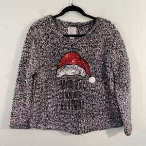 Mentally Exhausted Women's Grey Fuzzy Santa Sequins Pullover Size M